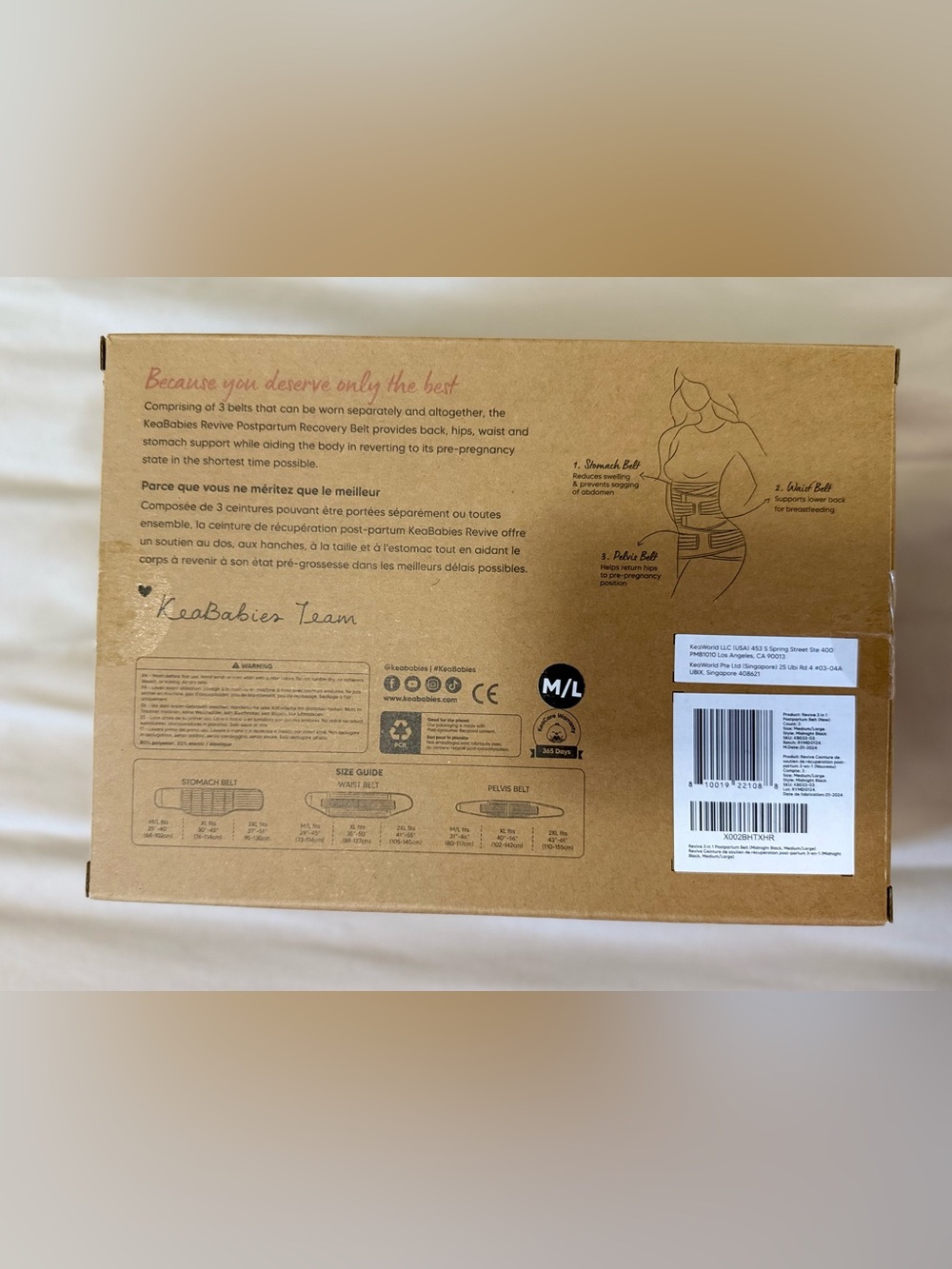 NIB KeaBabies Revive 3-in-1 Postpartum Support Recovery Belt M/L BLACK NEW - Picture 4 of 15